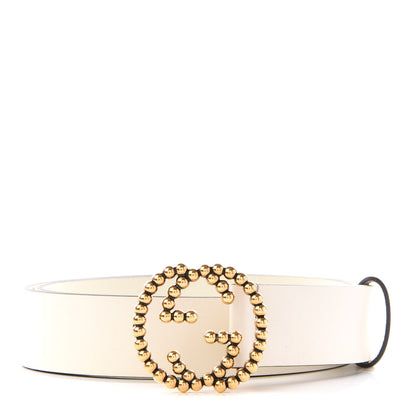 Gucci Margaux Calfskin Studded Interlocking G 30mm Belt 80 32 Mystic White 1 of 5