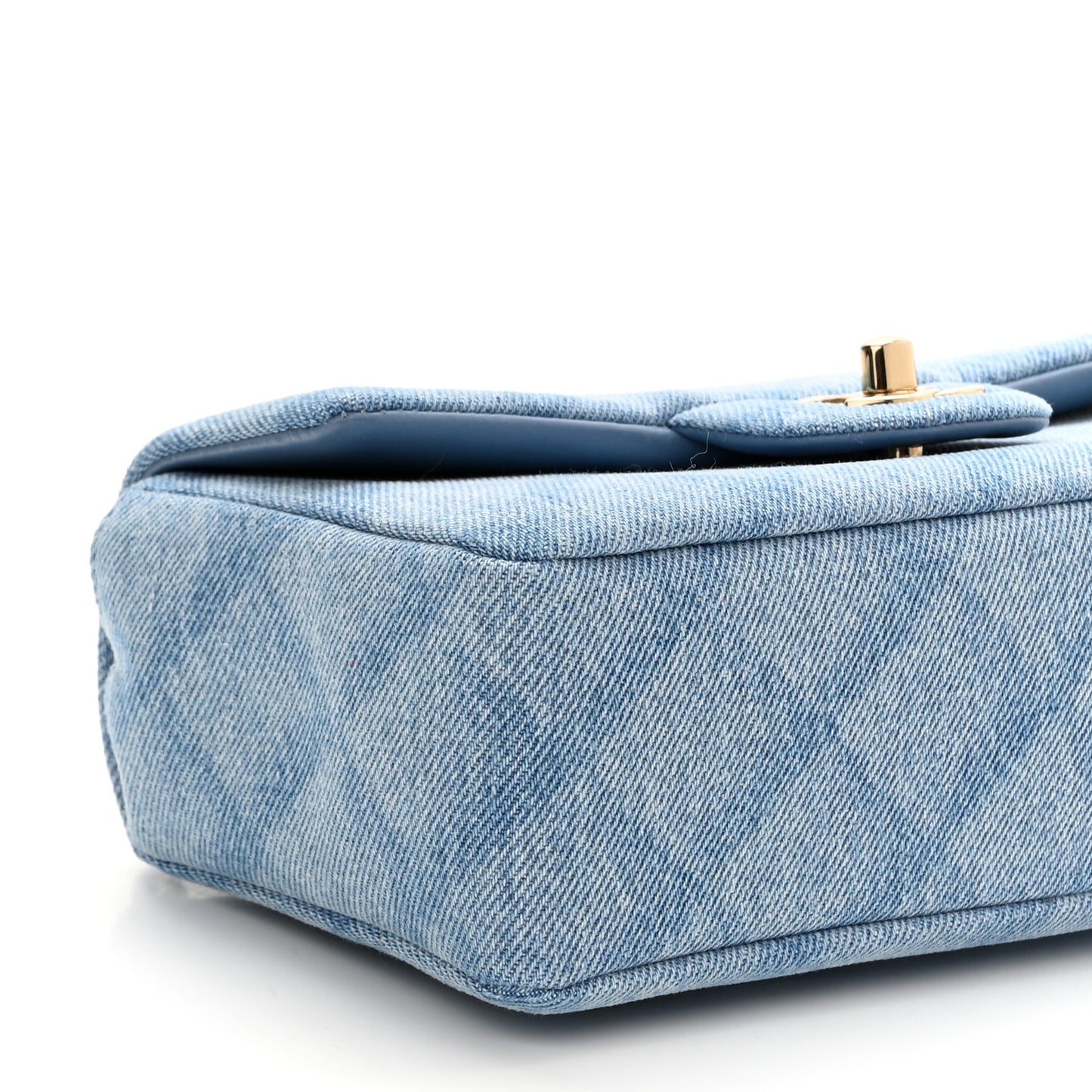 Printed Denim Quilted Mini Rectangular Flap Light Blue