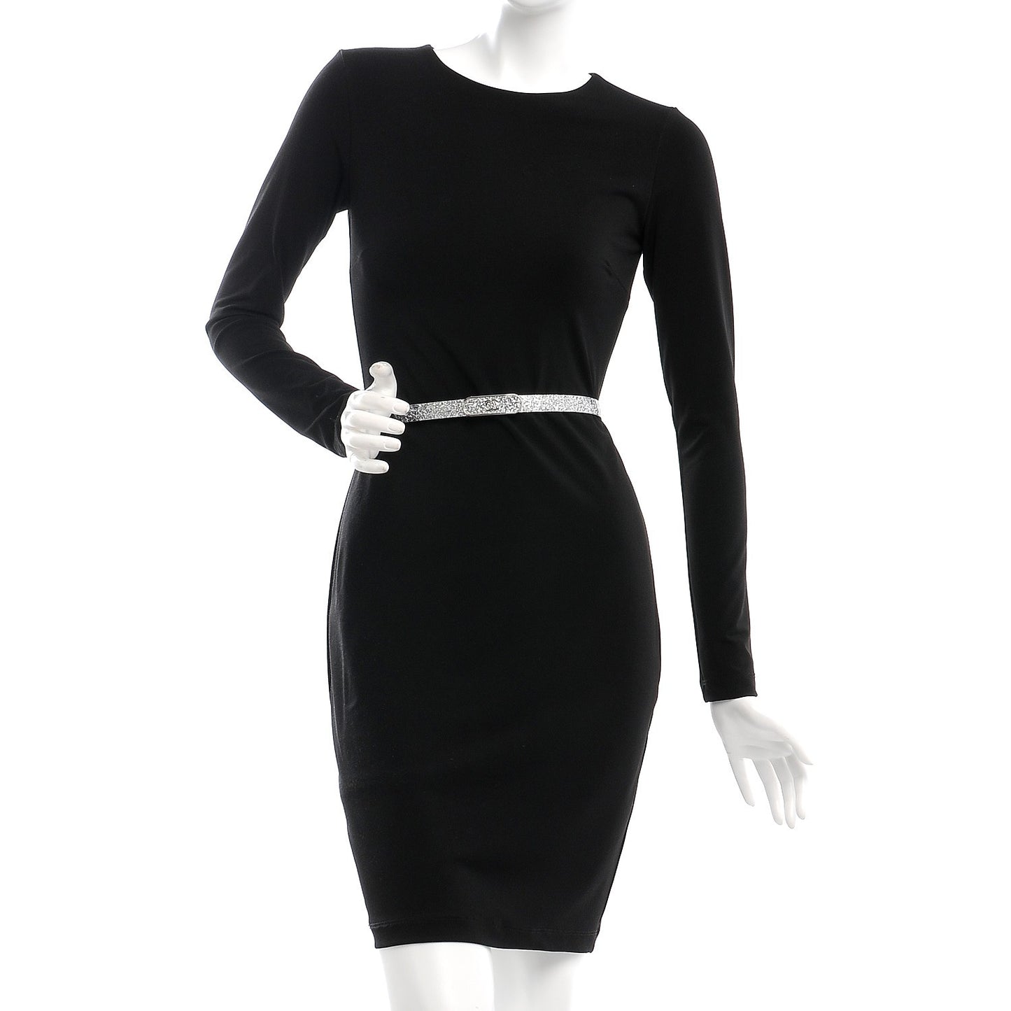 Glitter Calfskin CC Logo Skinny Belt 80 32 Silver
