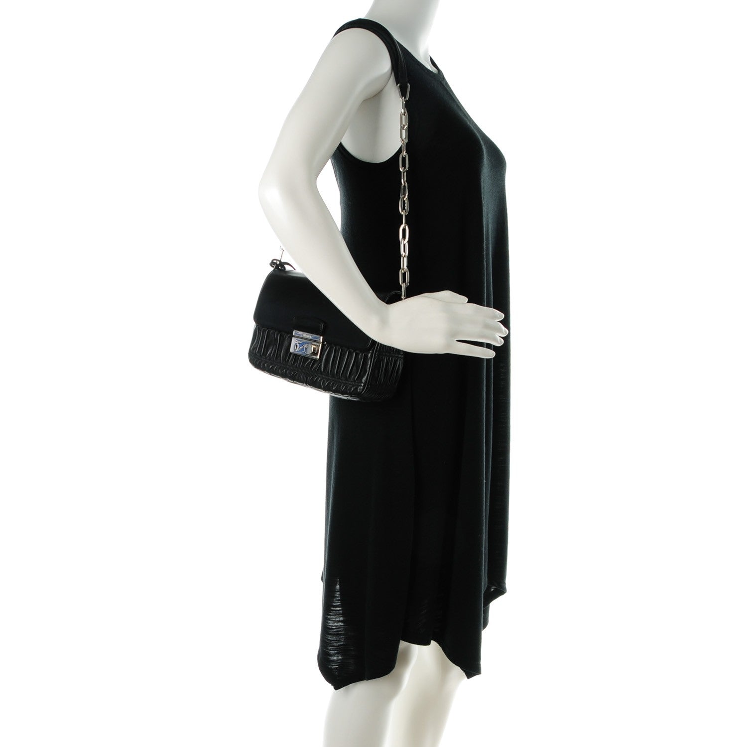 Prada Nappa Gaufre Sound Chain Flap Shoulder Bag Black 2 of 9