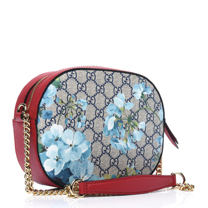 Gucci GG Supreme Monogram Blooms Mini Chain Shoulder Bag Beige Blue Navy Hibiscus Red 3 of 10