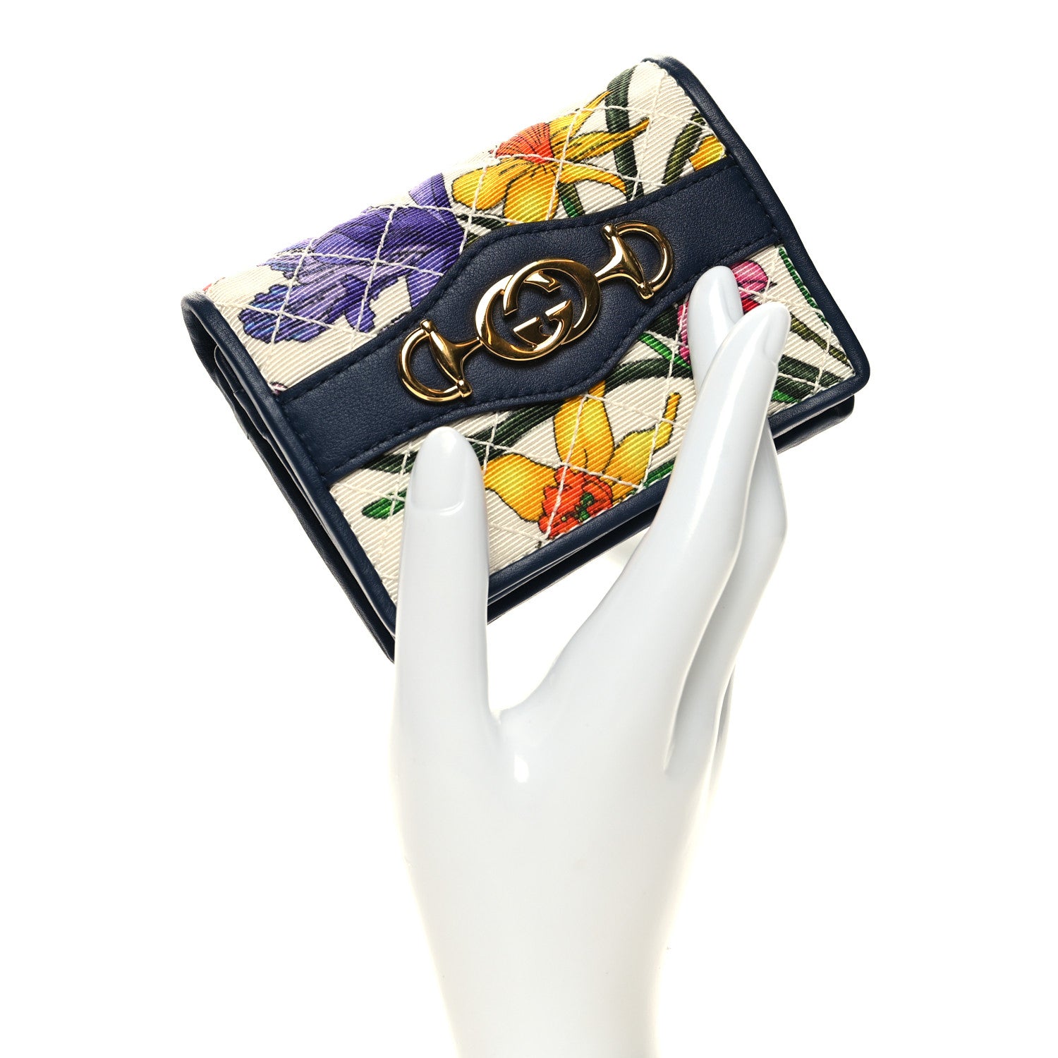 Gucci Canvas Flora Floral Trapuntata Zumi Card Case Wallet Great White Multicolor Blue Agata 2 of 9