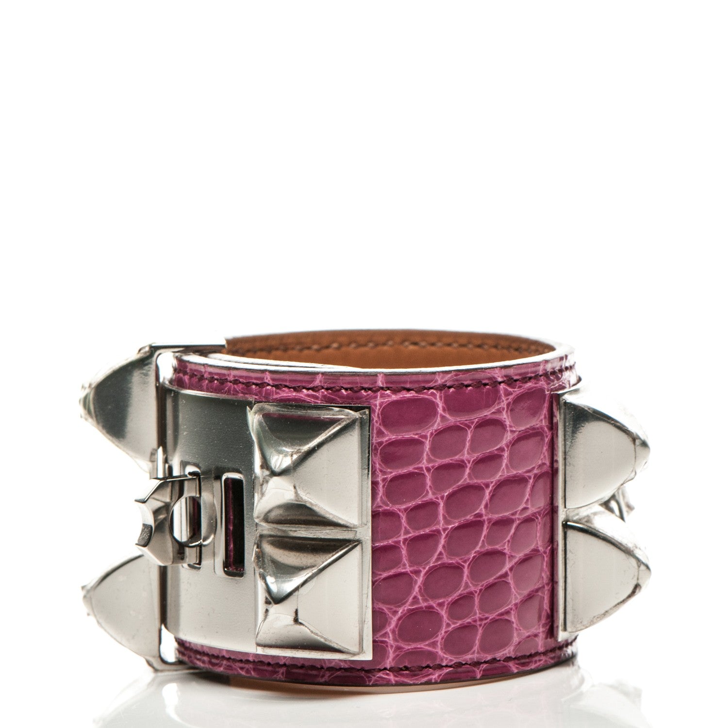 Hermes Shiny Alligator Collier De Chien CDC Bracelet S Fuchsia 3 of 7