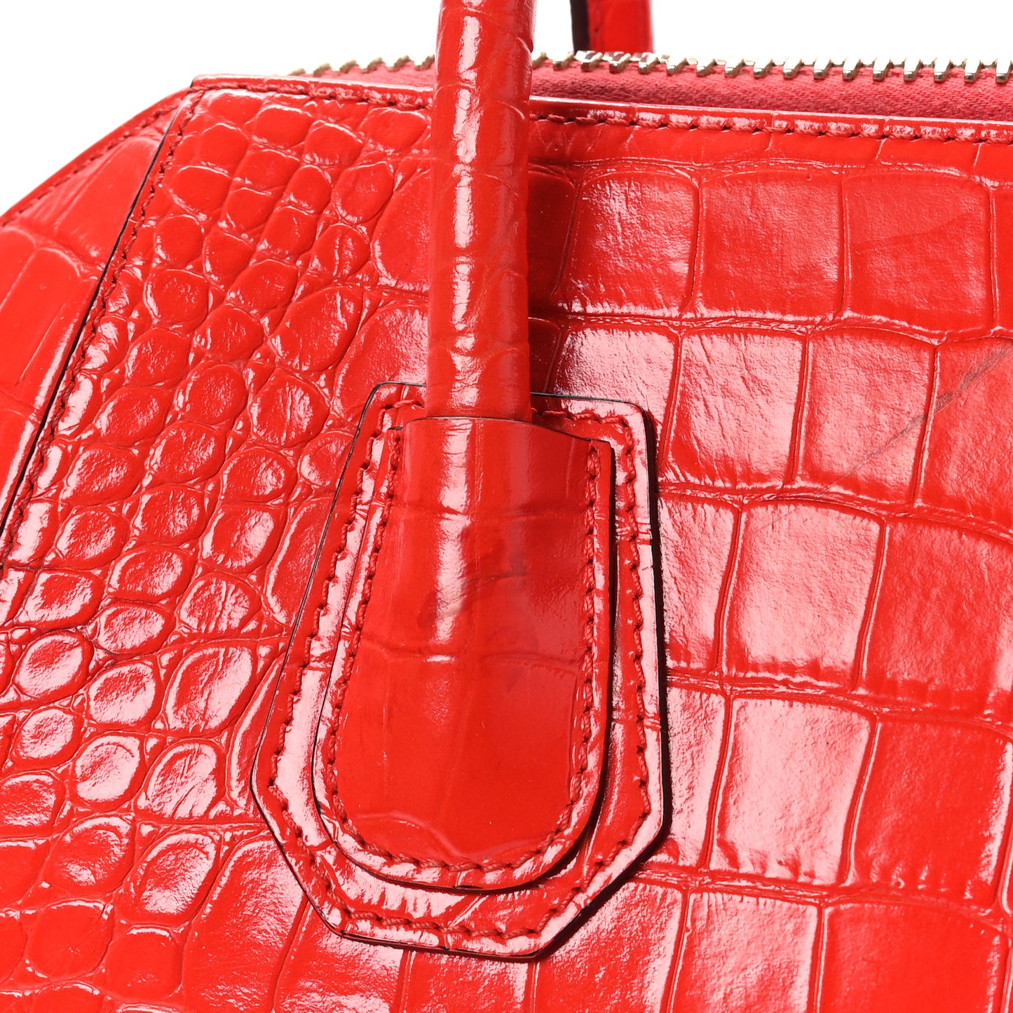 Calfskin Crocodile Embossed Small Antigona Red