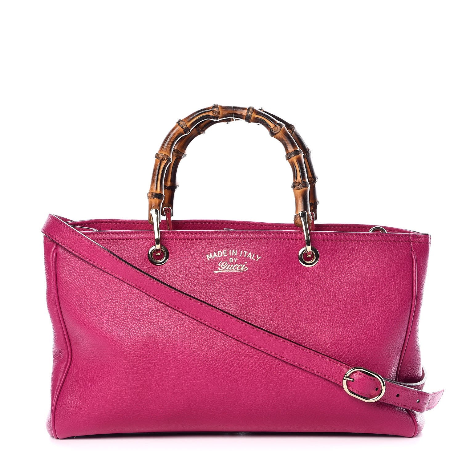 Gucci Pebbled Calfskin Medium Bamboo Shopper Tote Bright Bougainvillea 1 of 11