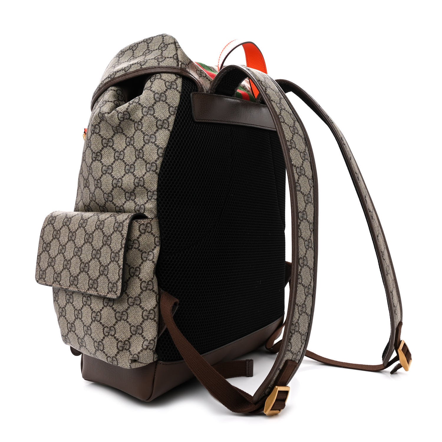 Gucci GG Supreme Monogram Medium Ophidia Double Buckle Backpack Beige Ebony Neon Orange 3 of 10