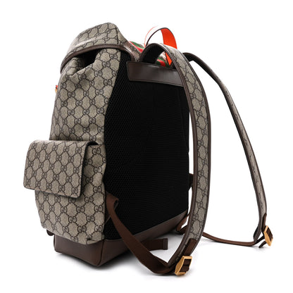 Gucci GG Supreme Monogram Medium Ophidia Double Buckle Backpack Beige Ebony Neon Orange 3 of 10