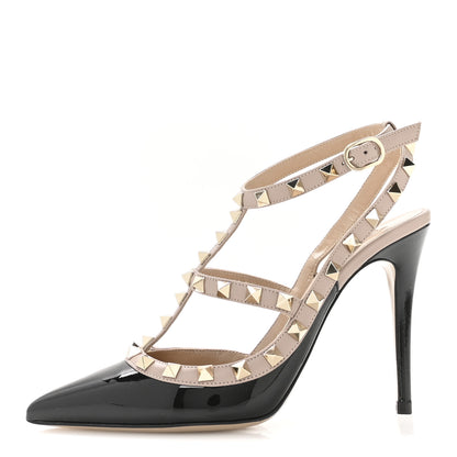 Valentino Garavani Patent Nappa Rockstud Ankle Strap 100mm Pumps 36 Black Poudre 1 of 8