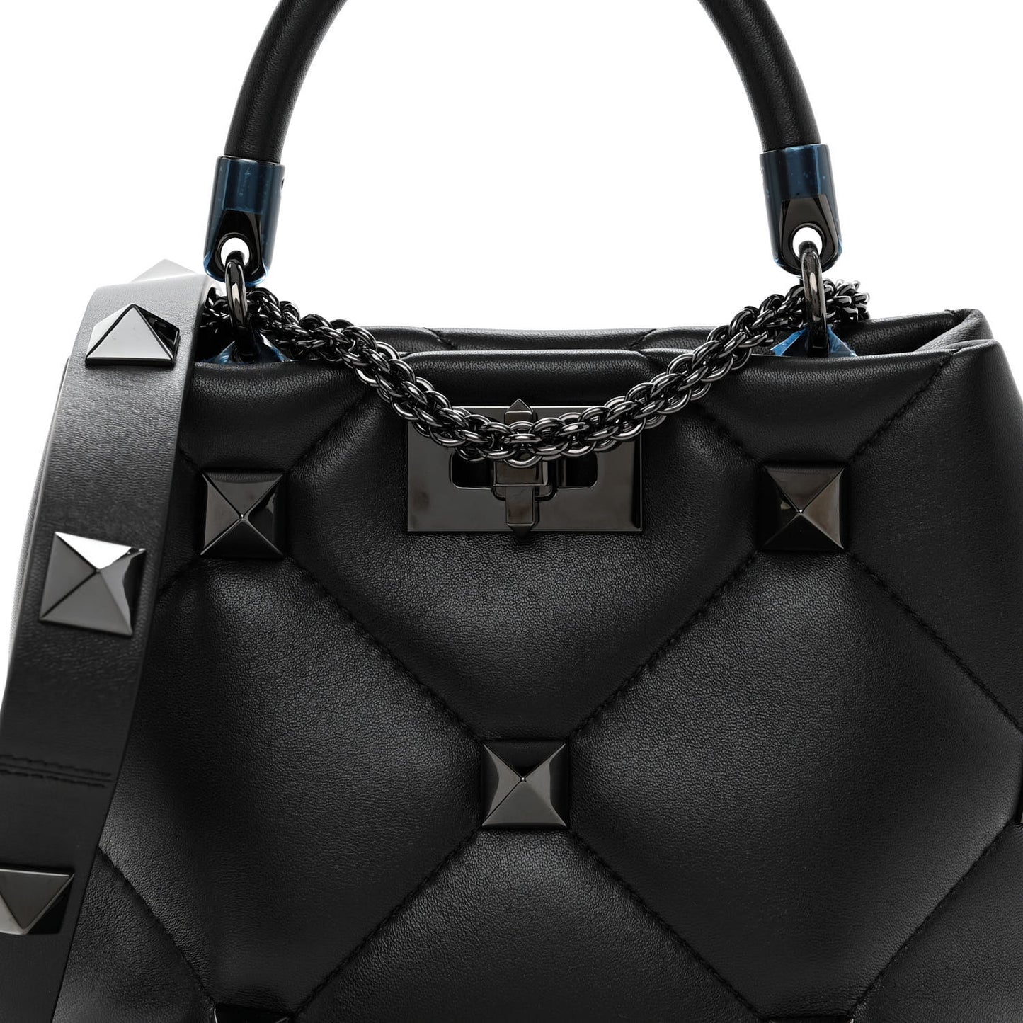 Nappa Monochrome Small Roman Stud The Handle Bag Black