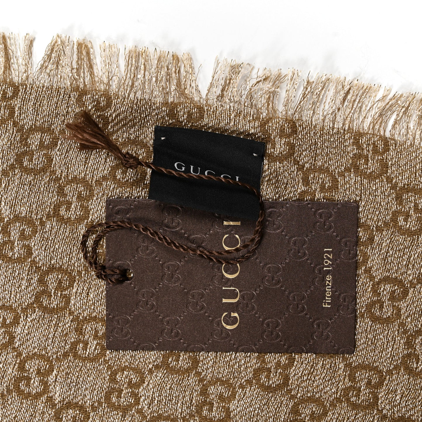 Wool Silk Jacquard GG Monogram Calilure Stole Beige