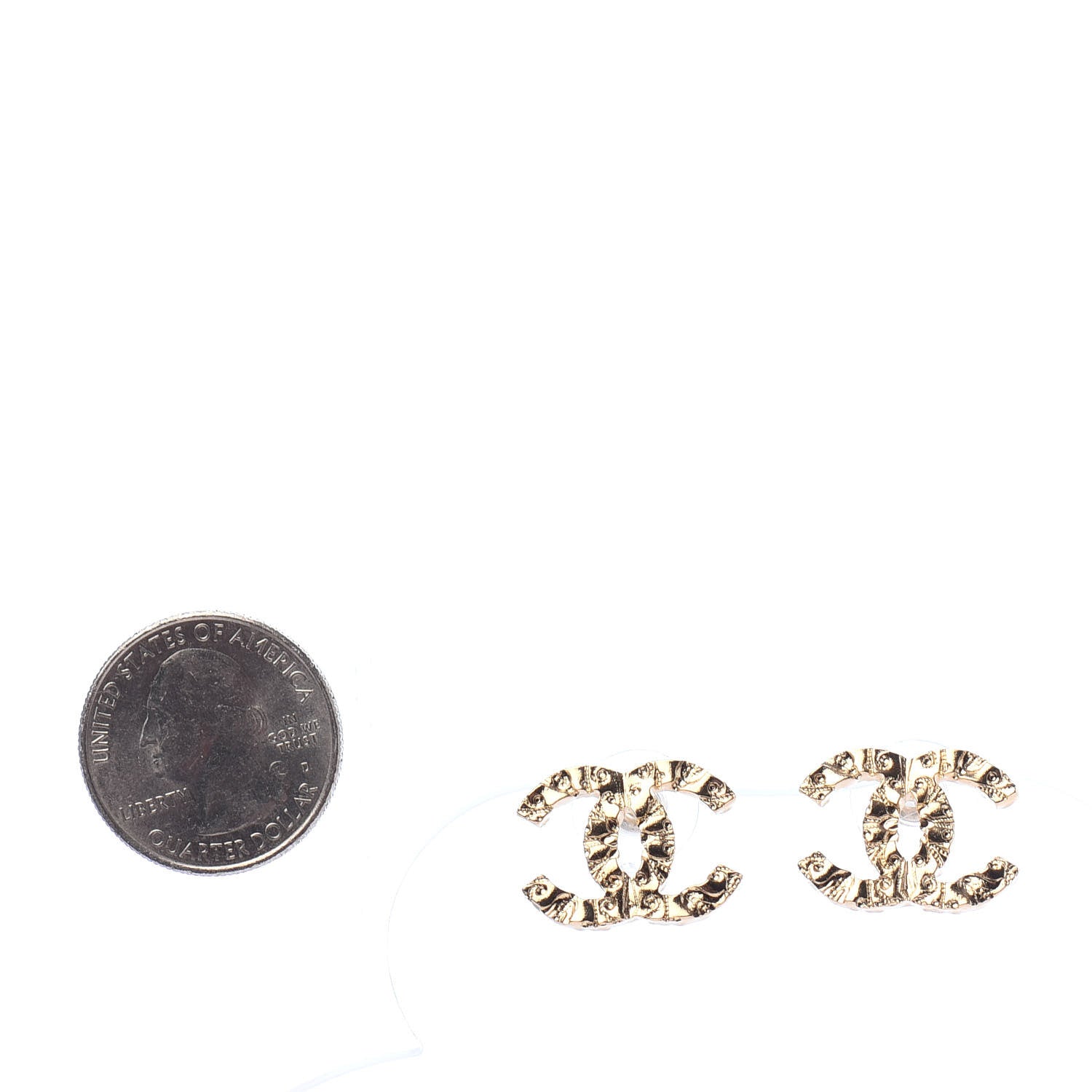 Chanel Metal Textured CC Earrings Gold 2 of 5
