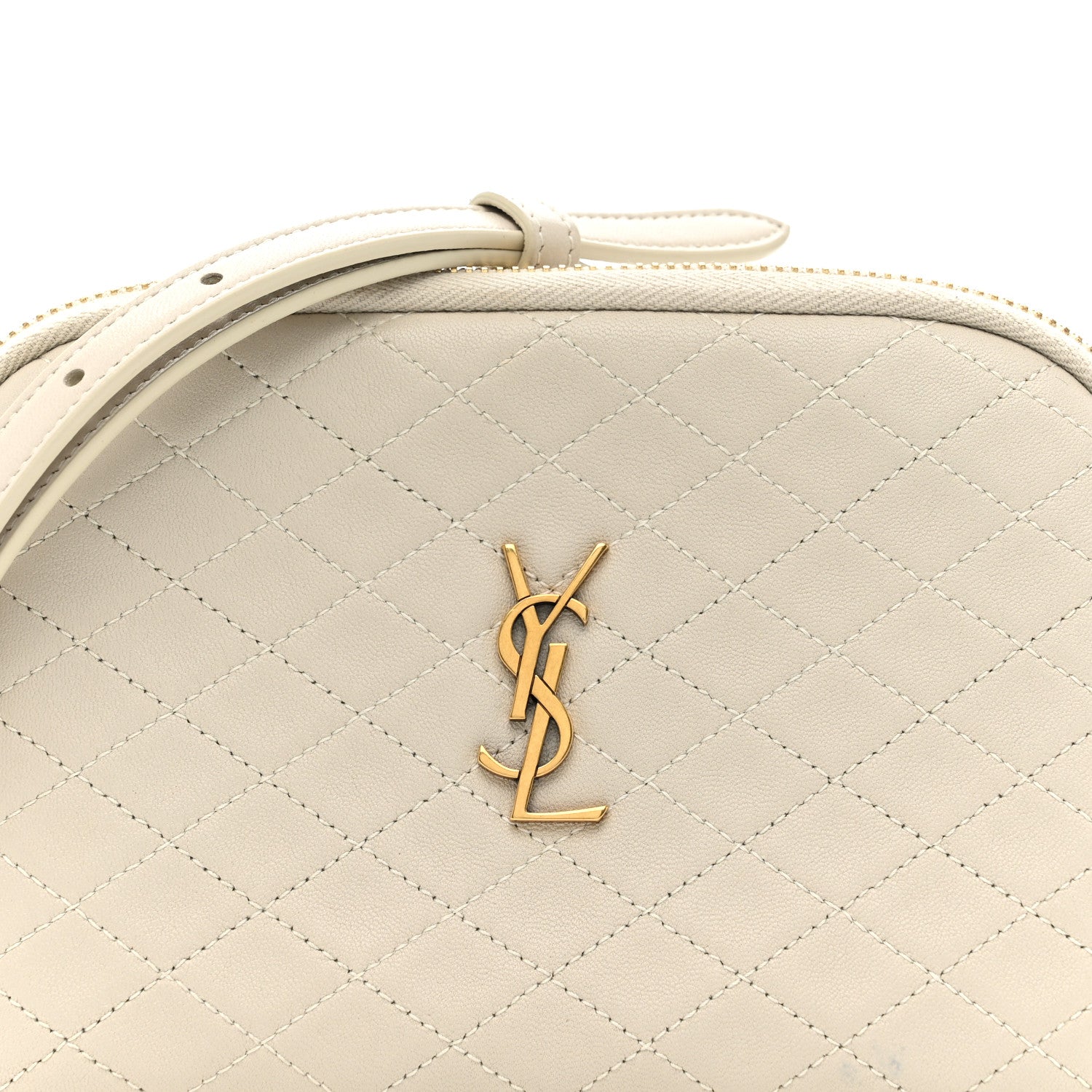 Saint Laurent Lambskin Quilted Gaby Zipped Pouch Crema Soft