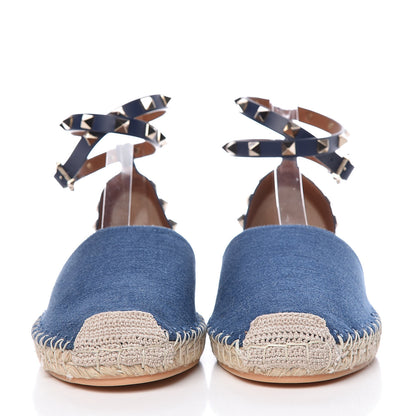 Valentino Garavani Denim Rockstud Ankle Wrap Espadrille 20mm Flats 38 Light Denim 2 of 10