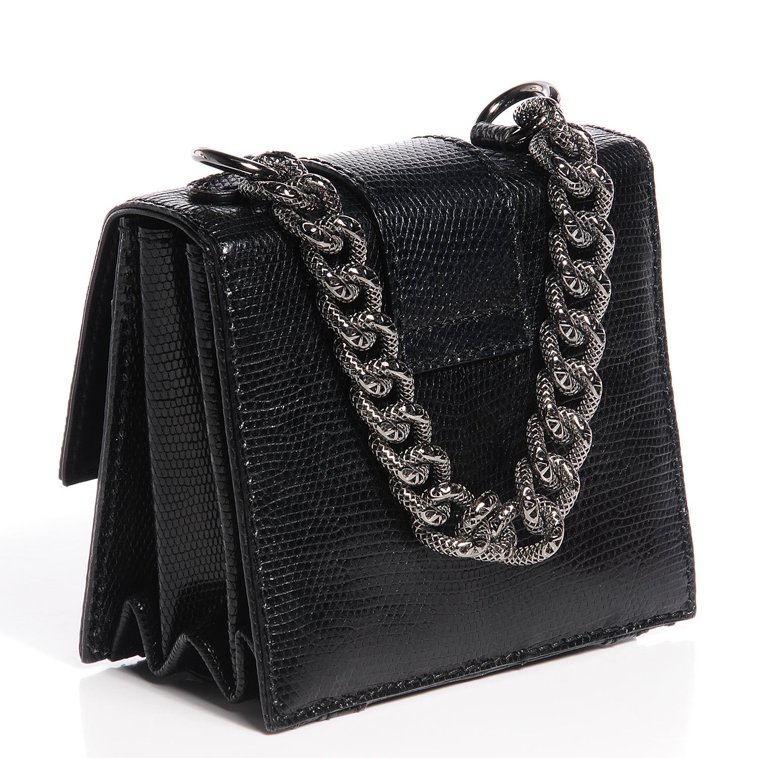 Valentino Garavani Lizard Va Va Voom Crystal Stud Shoulder Bag So Black 3 of 7