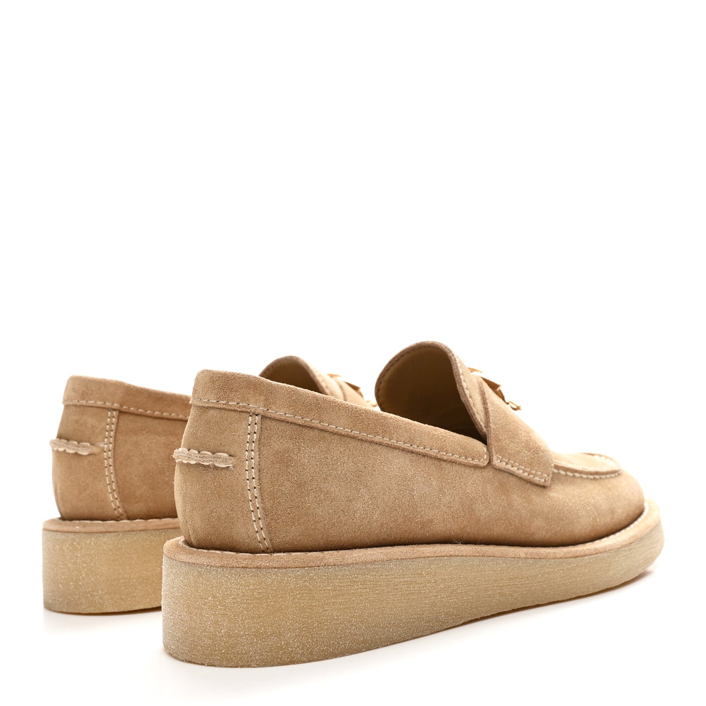Suede Calfskin Pearl CC Moccasin Loafers 37 Dark Beige