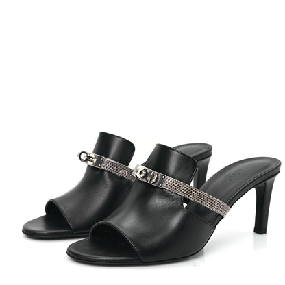 Hermes Lambskin Lizard Cute Sandals 39 Black Ombre 3 of 10