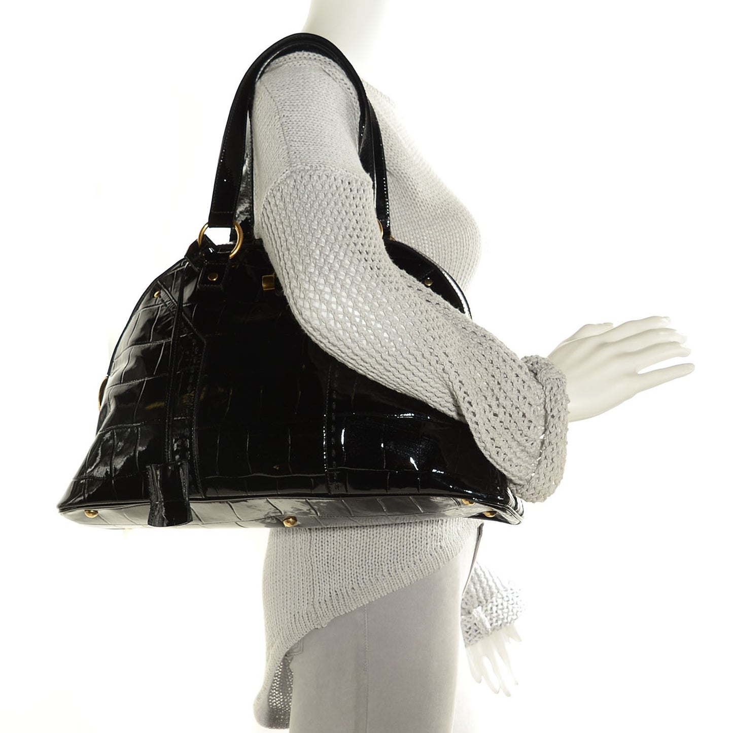 Patent Crocodile Embossed Large Muse Black