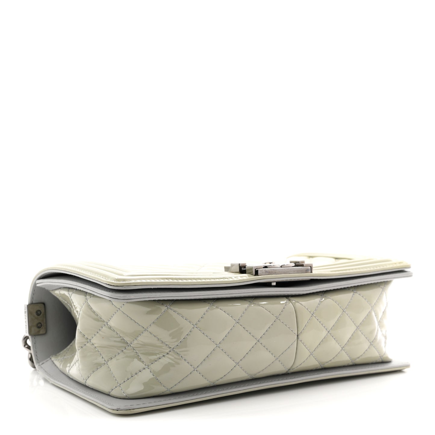 Patent Chevron Quilted Medium Boy Flap Grey