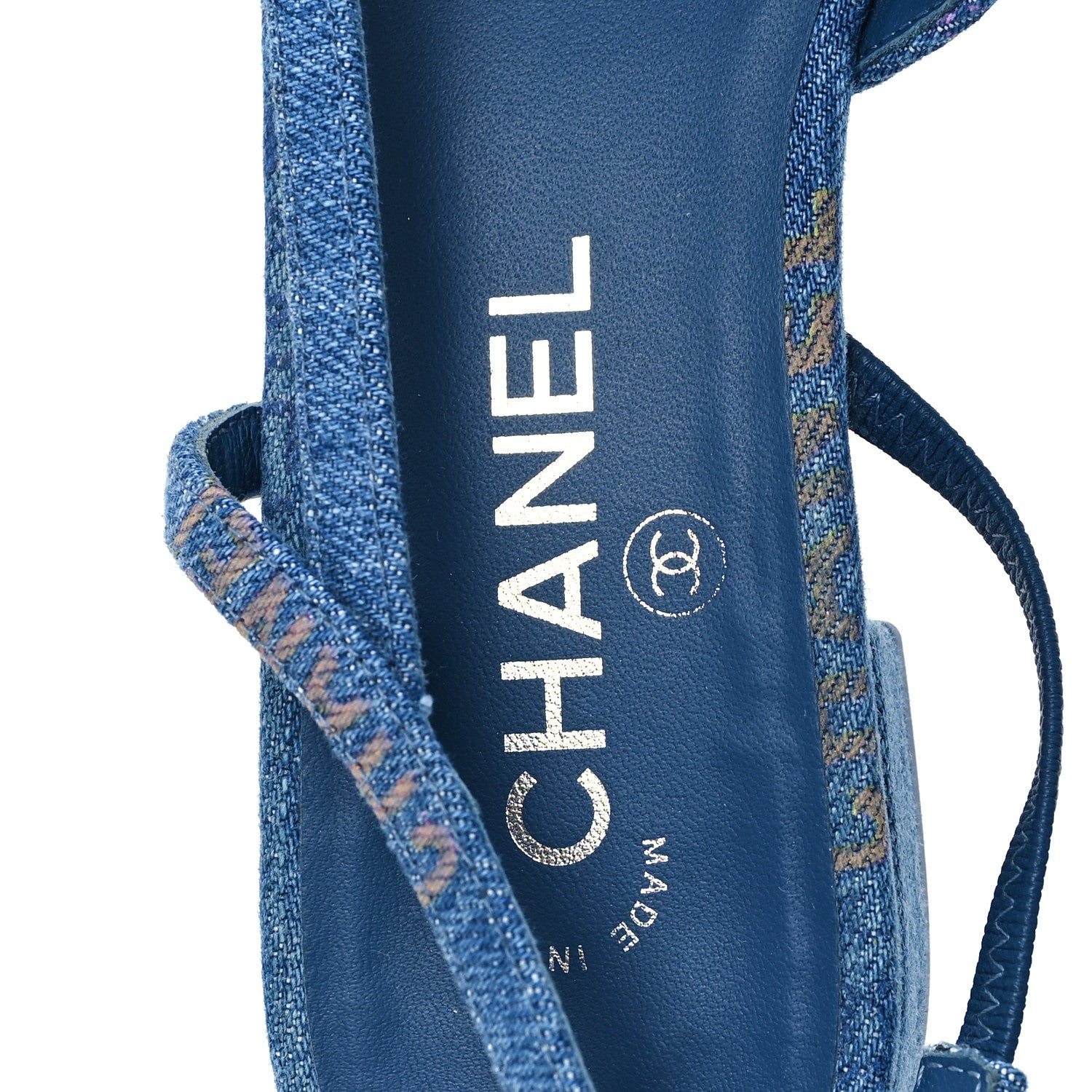 Chanel Denim Printed Denim Mood Cap Toe CC Slingback Flats 39 Light Blue Multicolor 8 of 11