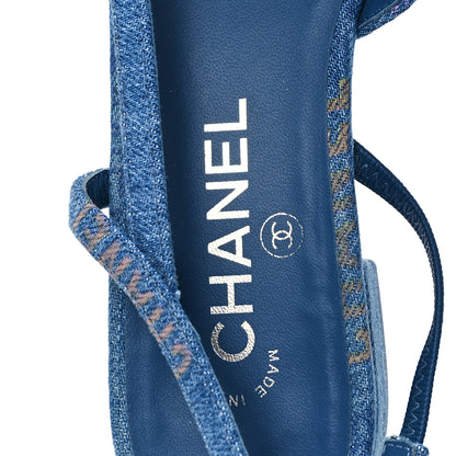 Chanel Denim Printed Denim Mood Cap Toe CC Slingback Flats 39 Light Blue Multicolor 8 of 11