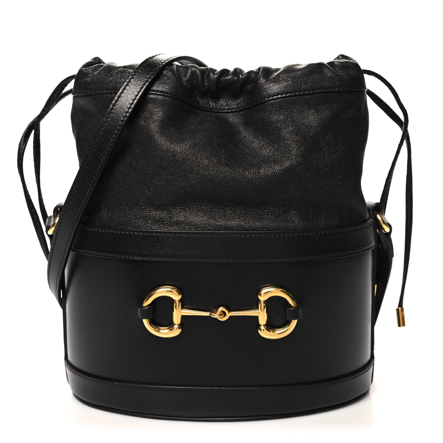 Azalea Sakai Calfskin Horsebit 1955 Drawstring Bucket Bag Black