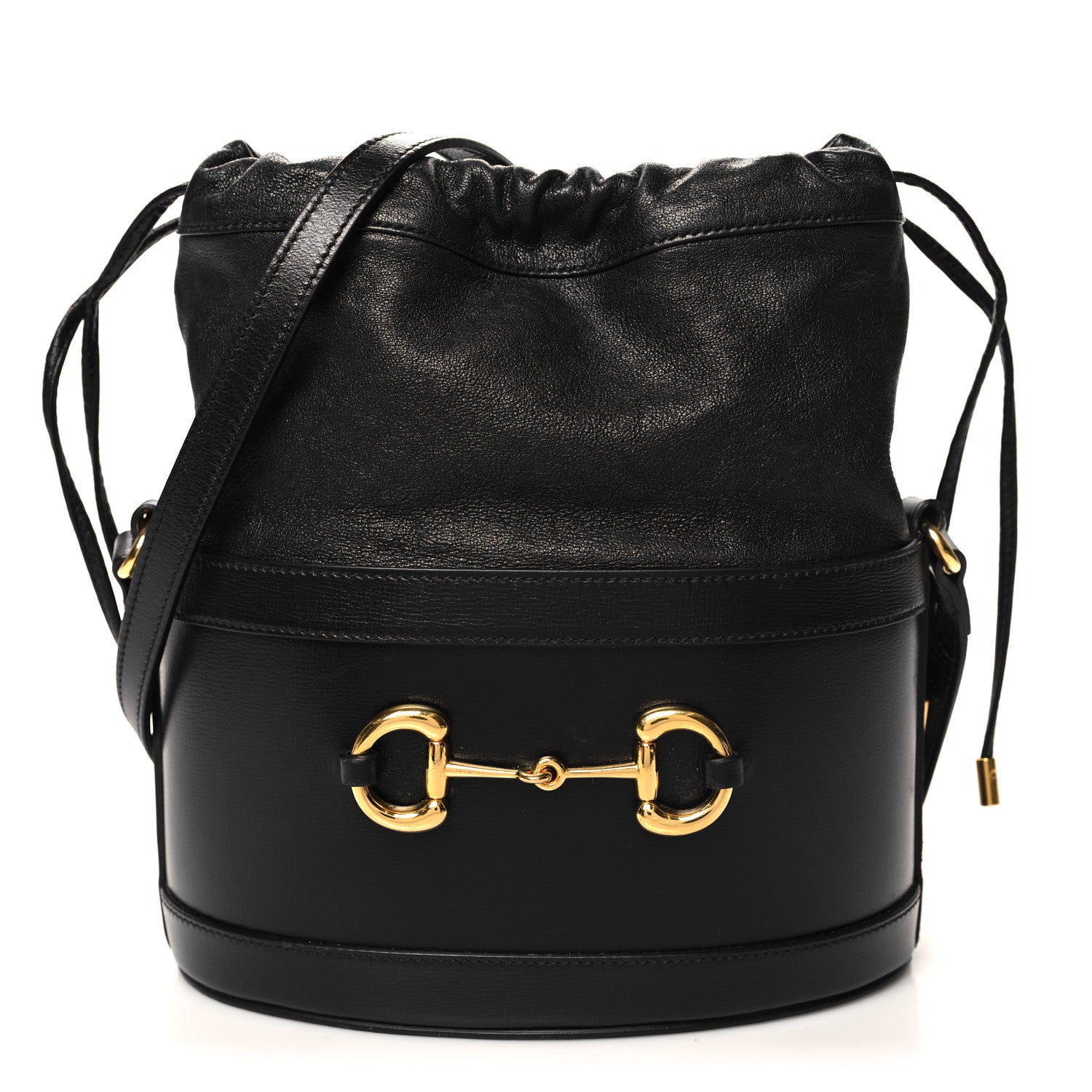 Gucci Azalea Sakai Calfskin Horsebit 1955 Drawstring Bucket Bag Black 1 of 12