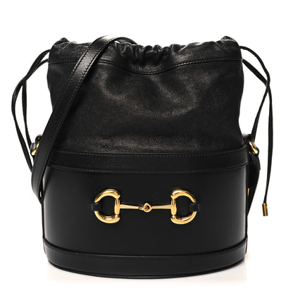 Gucci Azalea Sakai Calfskin Horsebit 1955 Drawstring Bucket Bag Black 1 of 12