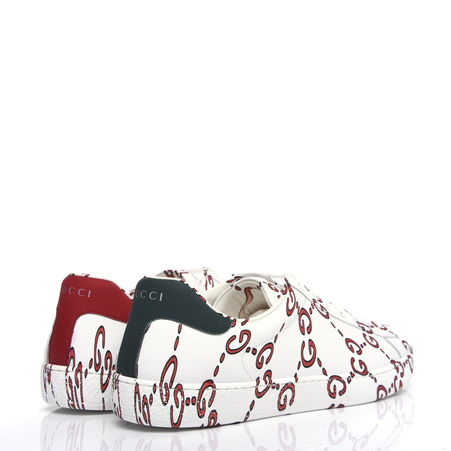 Gucci Calfskin GucciGhost Print Mens Ace Sneakers 8.5 White Hibiscus Red 4 of 9