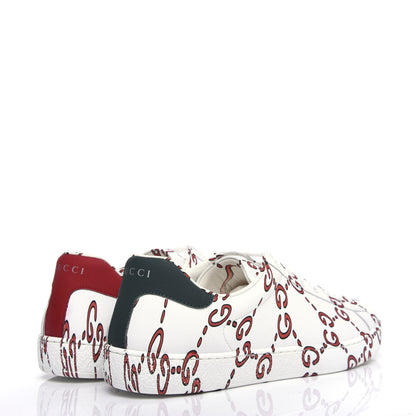 Gucci Calfskin GucciGhost Print Mens Ace Sneakers 8.5 White Hibiscus Red 4 of 9