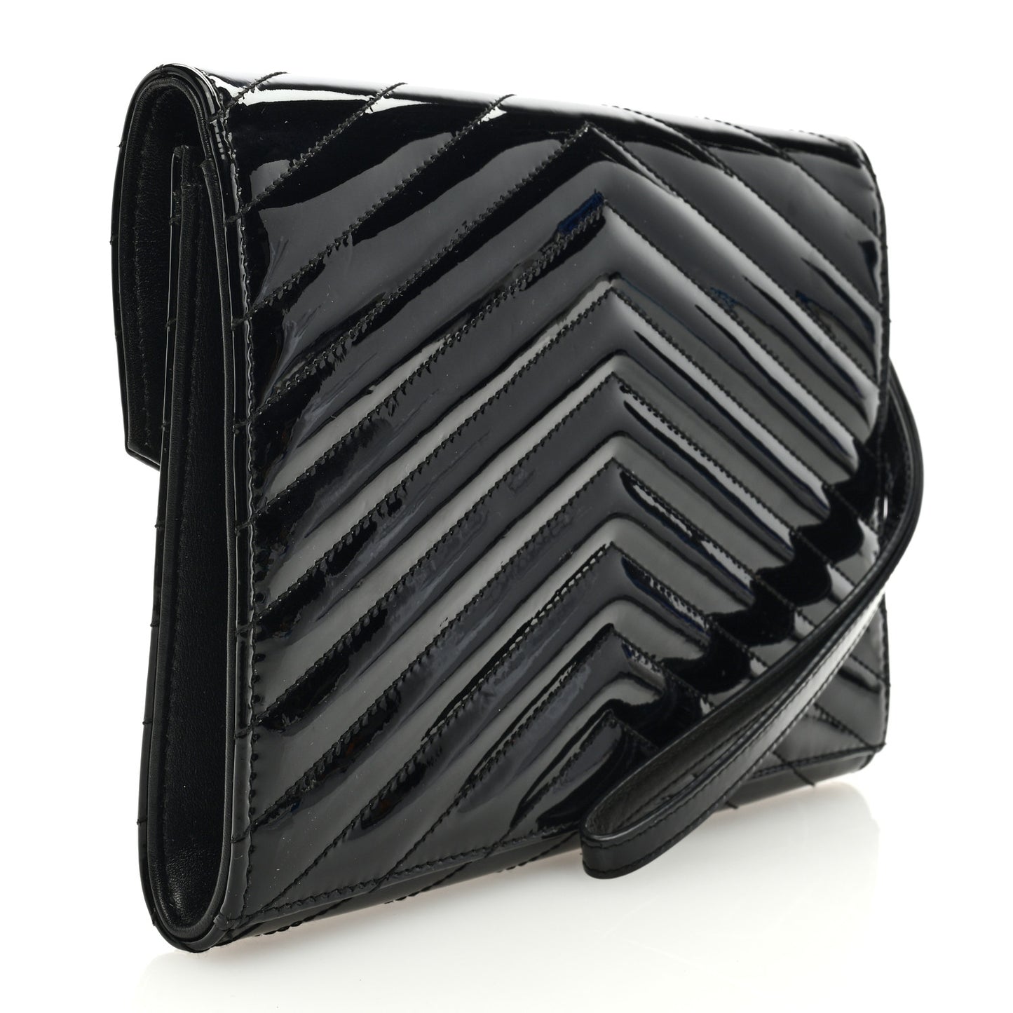 Patent Matelasse Chevron Monogram Envelope Clutch Black