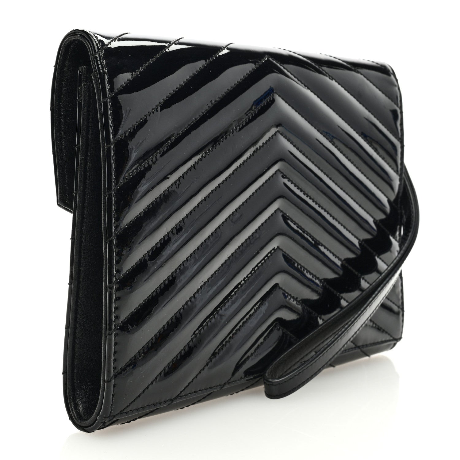 Saint Laurent Patent Matelasse Chevron Monogram Envelope Clutch Black 3 of 6