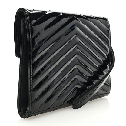 Saint Laurent Patent Matelasse Chevron Monogram Envelope Clutch Black 3 of 6