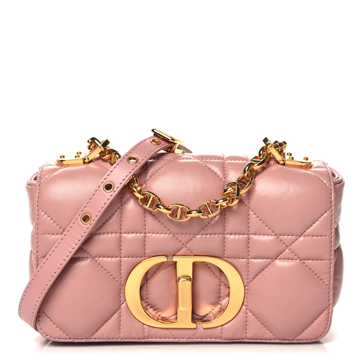 Lambskin Macrocannage Small Dior Caro Bag Pink