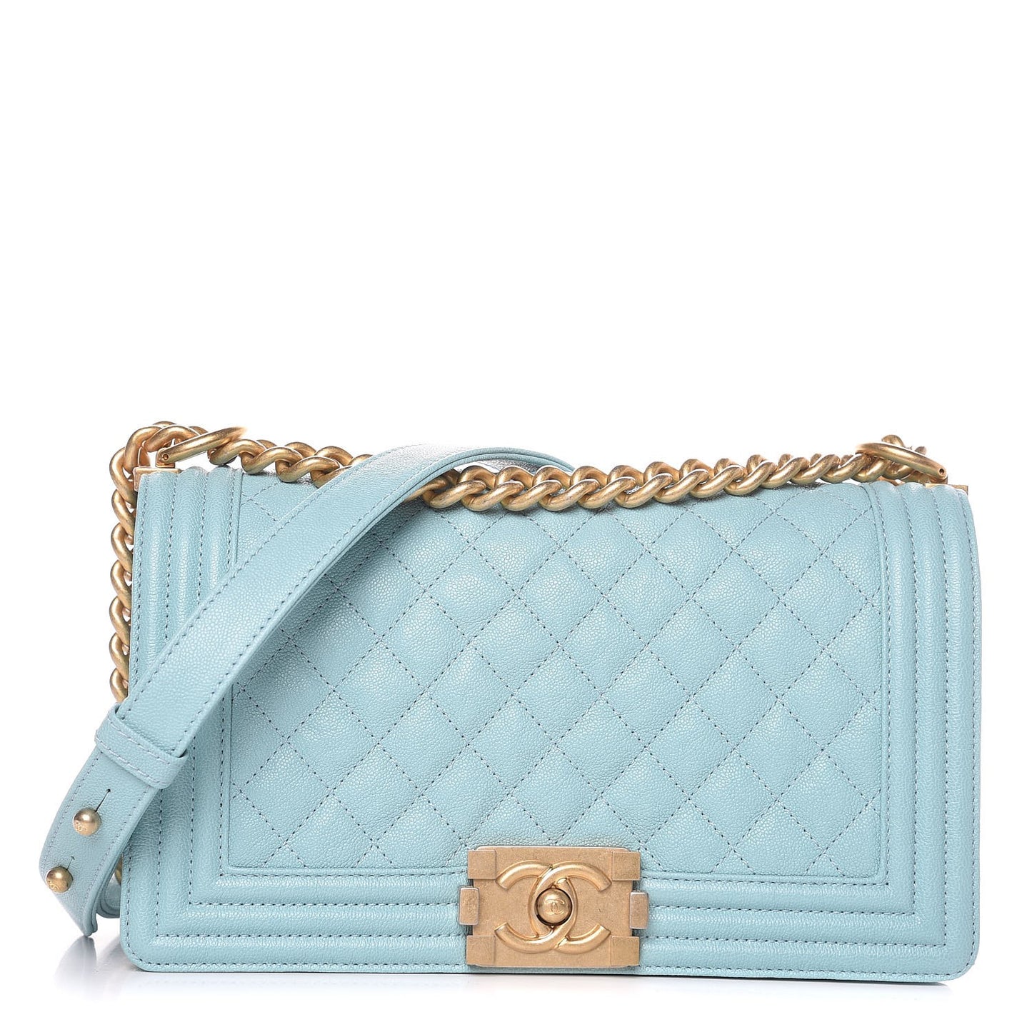 Caviar Quilted Medium Boy Flap Light Blue