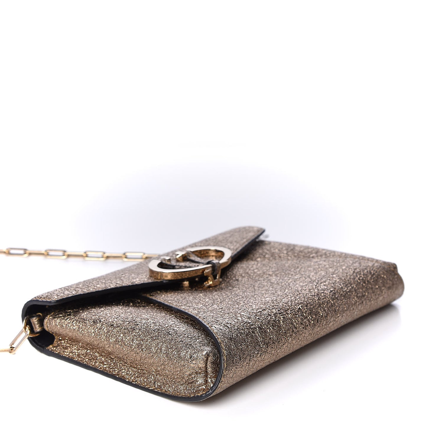 Metallic Calfskin V Rivet Chain Clutch Platinum