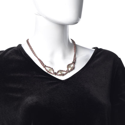 Chanel Metal Lambskin CC Chain Link Necklace Gold Burgundy 2 of 6