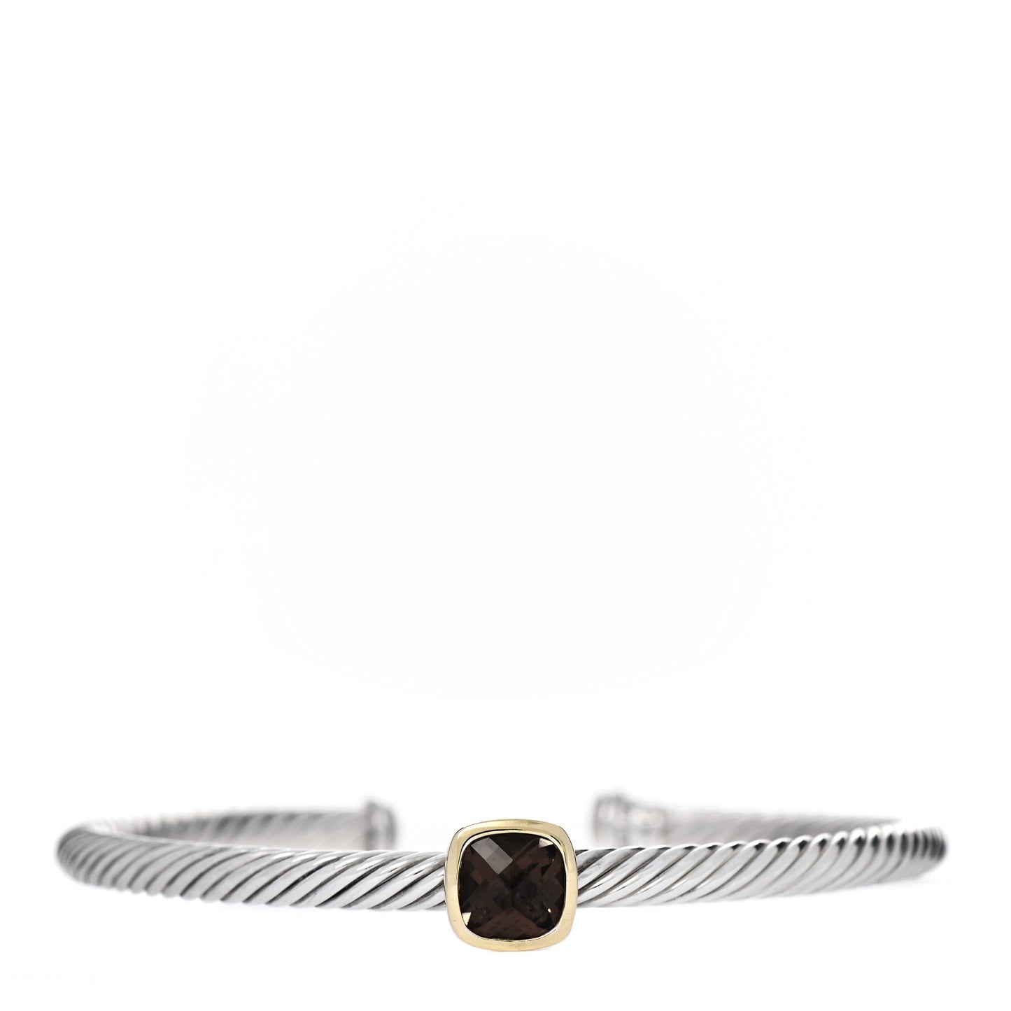 Sterling Silver 18K Yellow Gold Smoky Quartz 4mm Noblesse Cable Bracelet