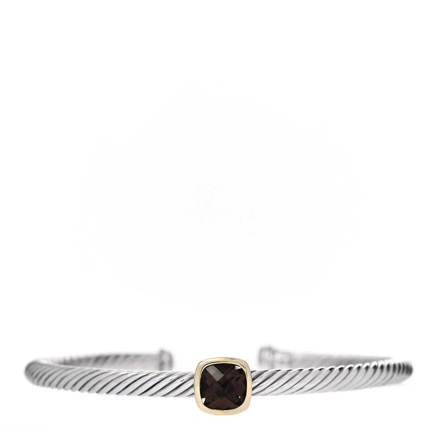 David Yurman Sterling Silver 18K Yellow Gold Smoky Quartz 4mm Noblesse Cable Bracelet 1 of 4