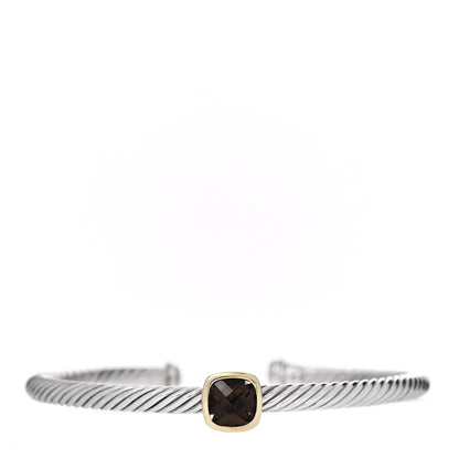 David Yurman Sterling Silver 18K Yellow Gold Smoky Quartz 4mm Noblesse Cable Bracelet 1 of 4