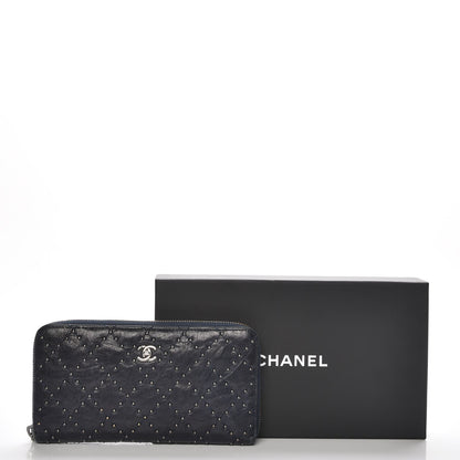 Chanel Crumpled Lambskin Studded Paris Dallas Zip Around Wallet Navy 8 of 8