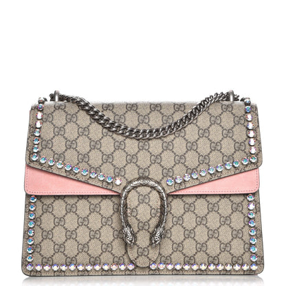 Gucci GG Supreme Monogram Suede Crystal Medium Dionysus Shoulder Bag Beige Ebony Light Peonia 1 of 8