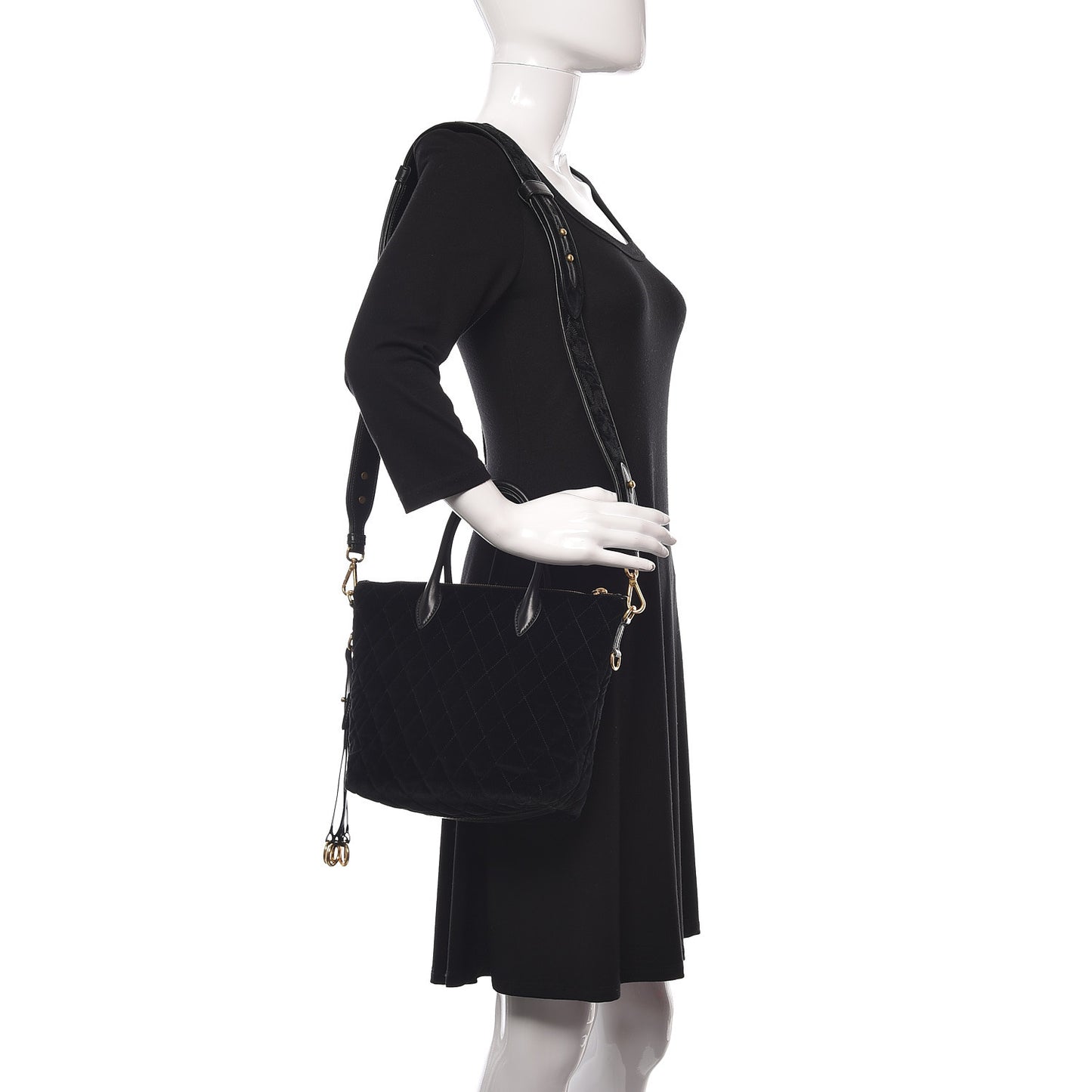 Velluto Impuntu Embroidered Tote Bag Black
