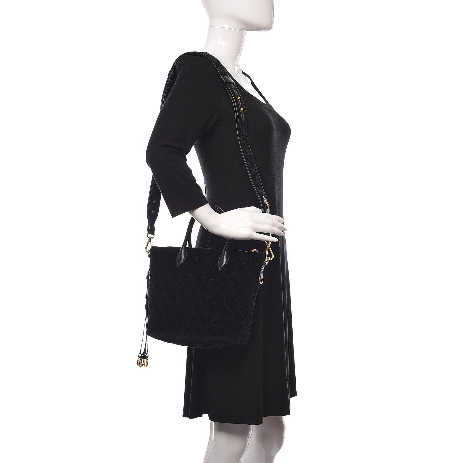Prada Velluto Impuntu Embroidered Tote Bag Black 2 of 9