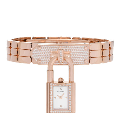 Hermes 18K Rose Diamond Pave 16mm Kelly Quartz Watch 2 of 6