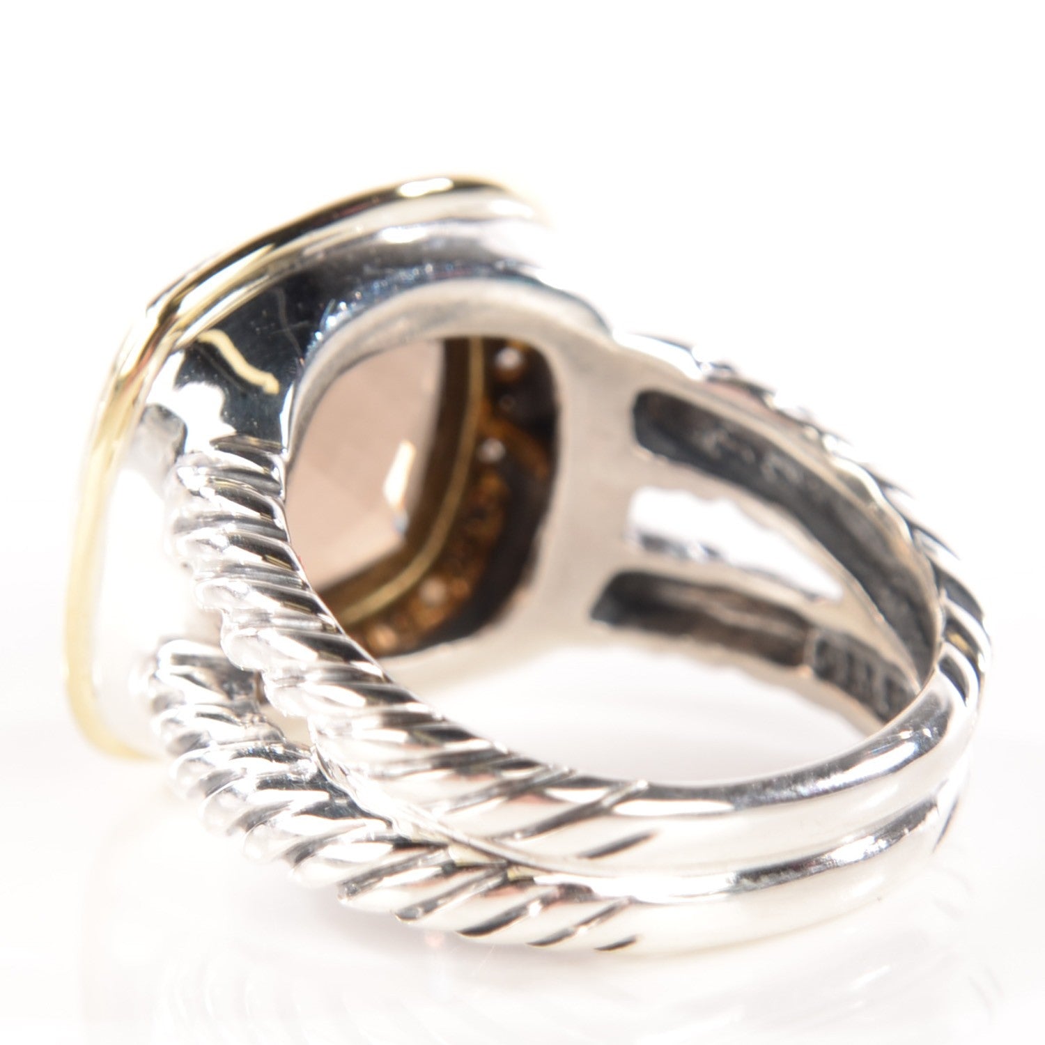 David Yurman Sterling Silver 18K Yellow Gold Diamond Smoky Quartz 11mm Albion Ring 52 6 3 of 5