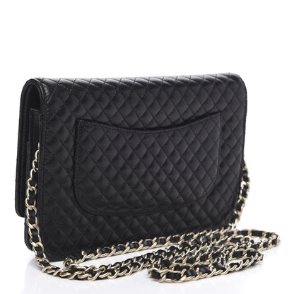 Chanel Lambskin Quilted Camellia Wallet On Chain WOC Black 2 of 12