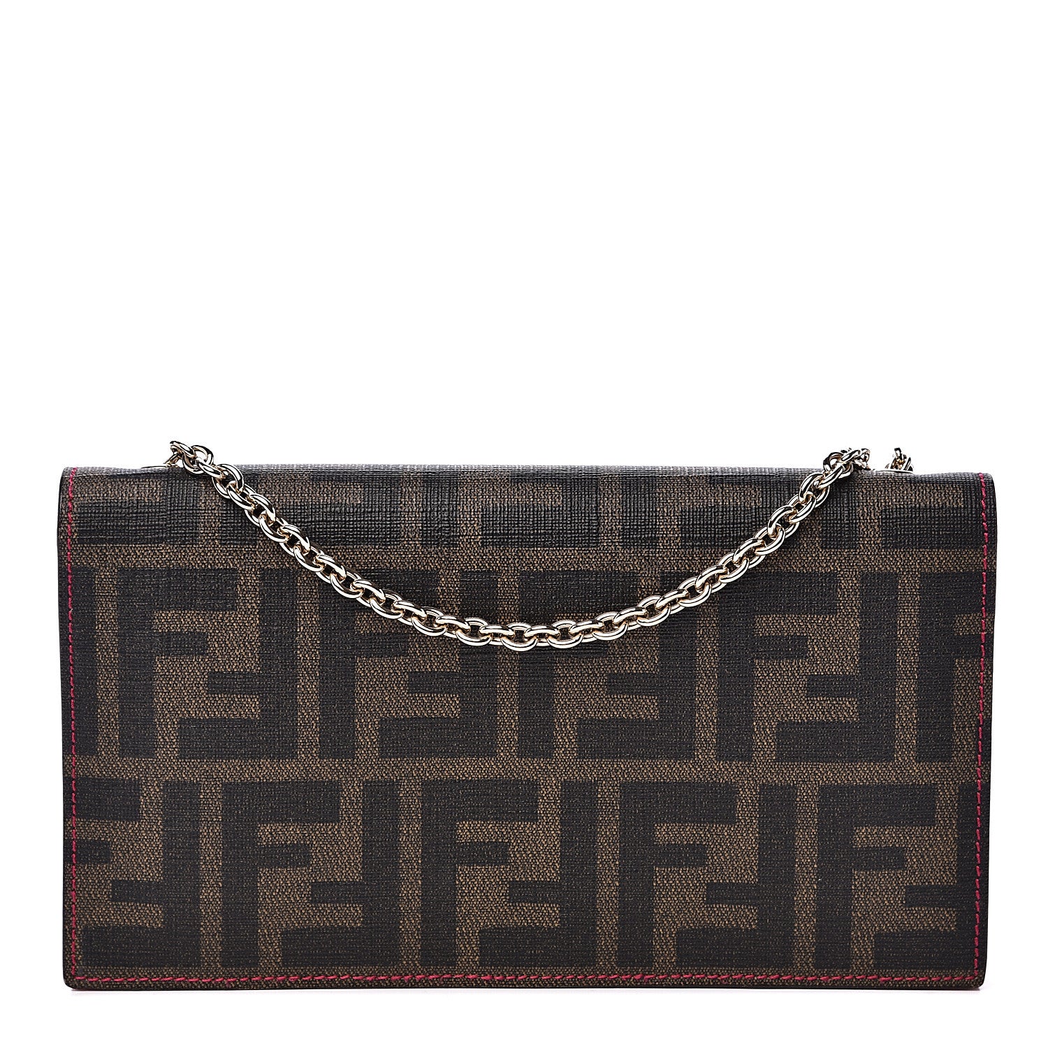 Fendi Zucca Spalmati Vitello Elite Chain Clutch Tobacco Fuxia Fragola 1 of 10