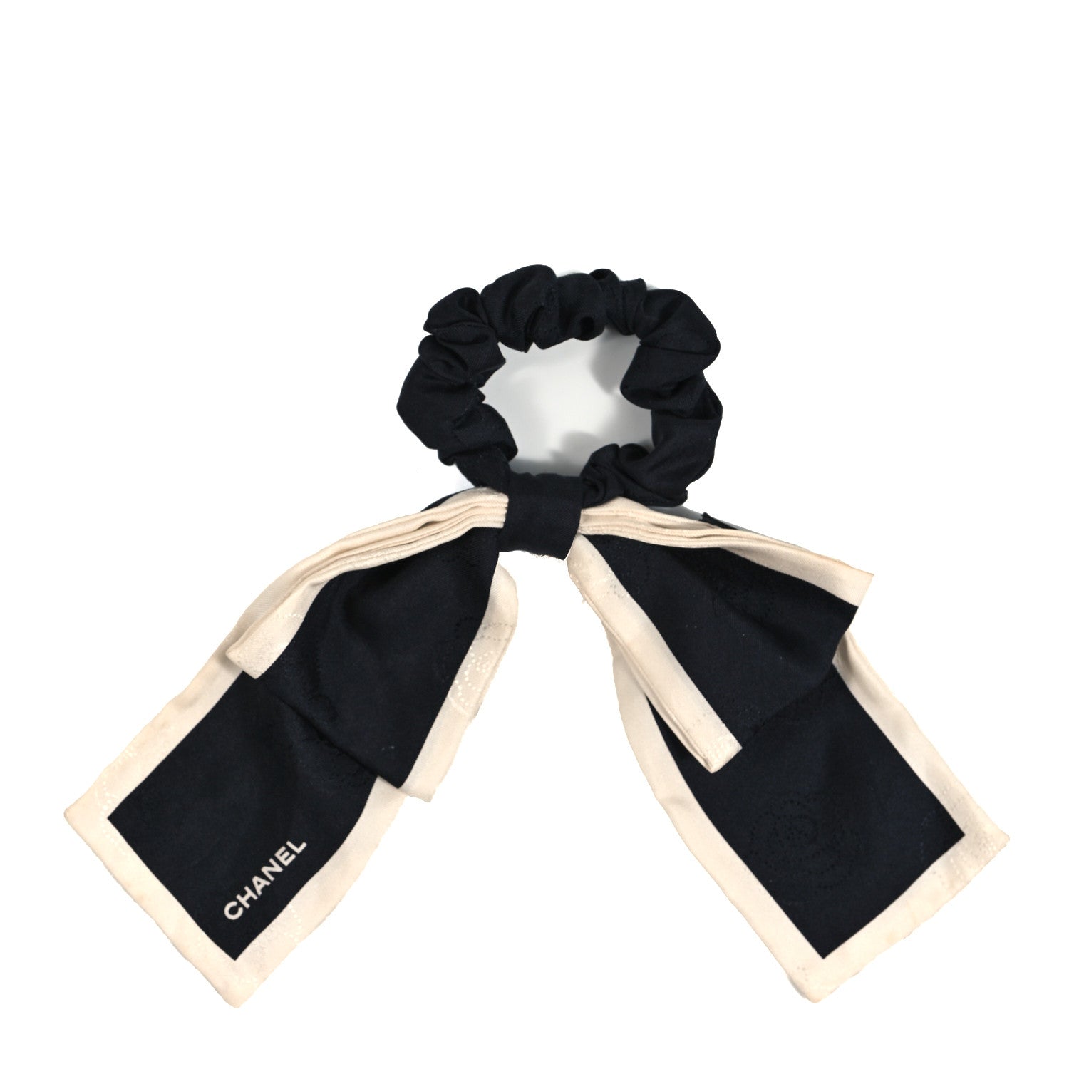 Chanel Silk Hair Tie Black Ivory 1 of 3