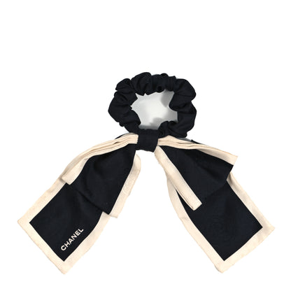 Chanel Silk Hair Tie Black Ivory 1 of 3