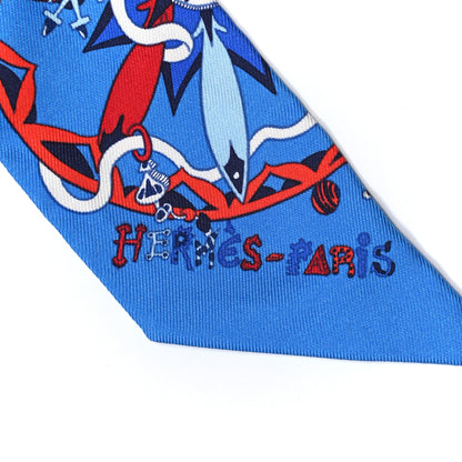 Hermes Silk La Folle Parade Twilly Bleu Gitane Rouge 3 of 6